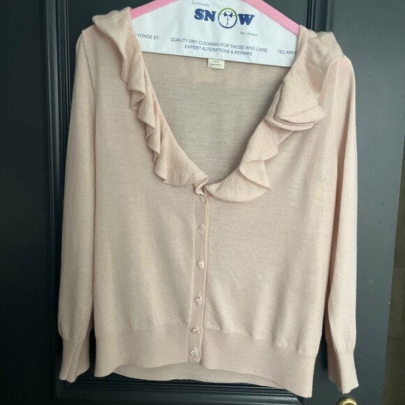 J. Crew Merino wool button up cardigan with frilly, dainty collar. Size M/M. - Picture 1 of 6